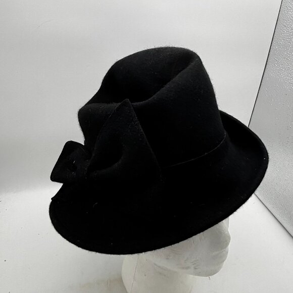 New Aldo Fedora Felt Hat Black with Bow Accent Cute Casual One Size Womens Nwt - Picture 2 of 3
